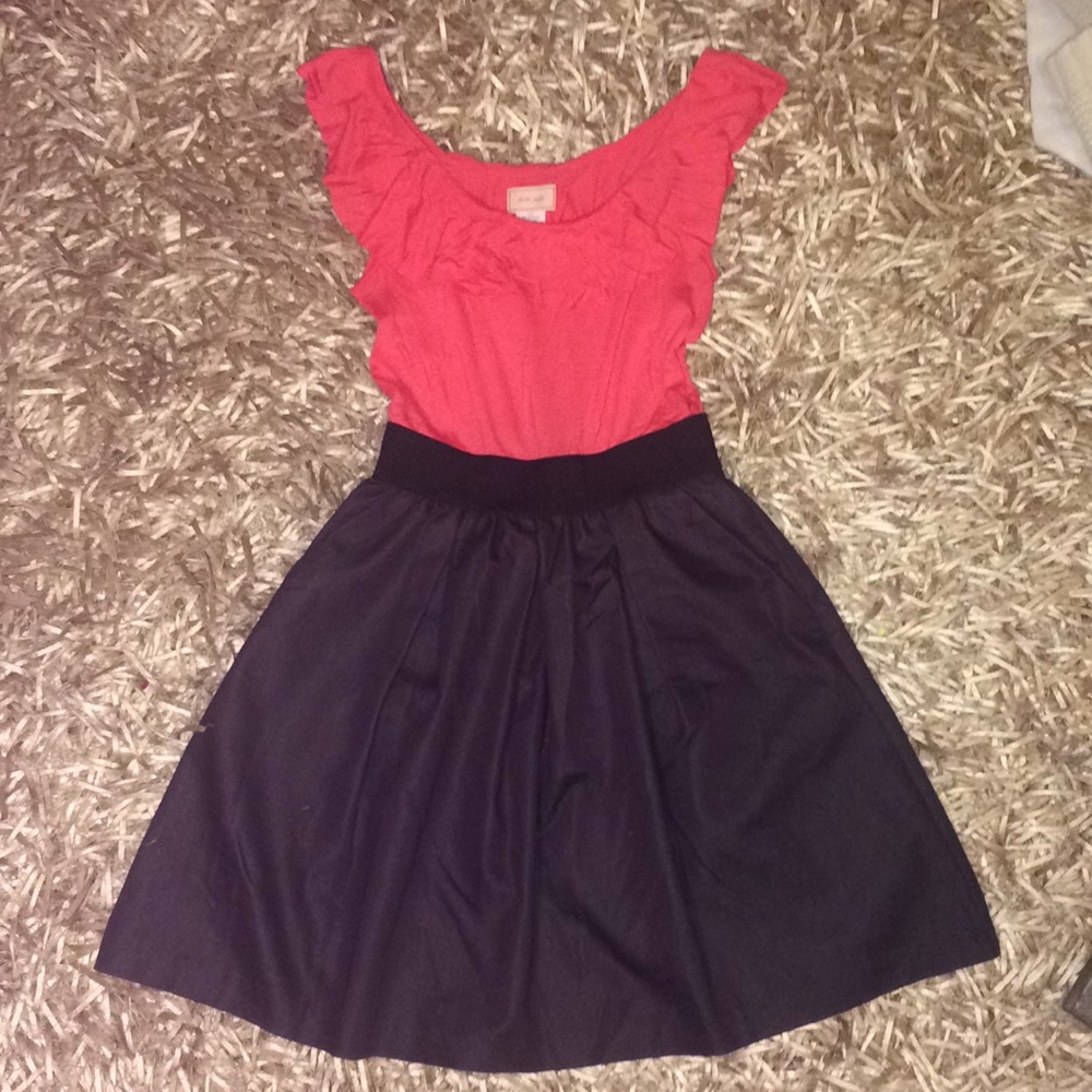 Peach and Black fit’n’flare dress